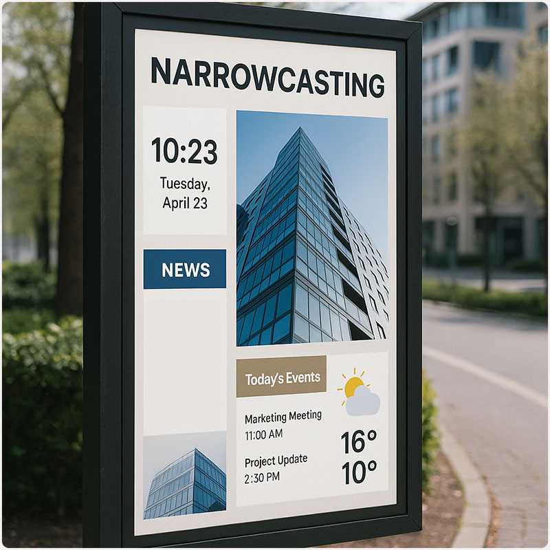 narrowcasting outdoor display reclamescherm communicatie